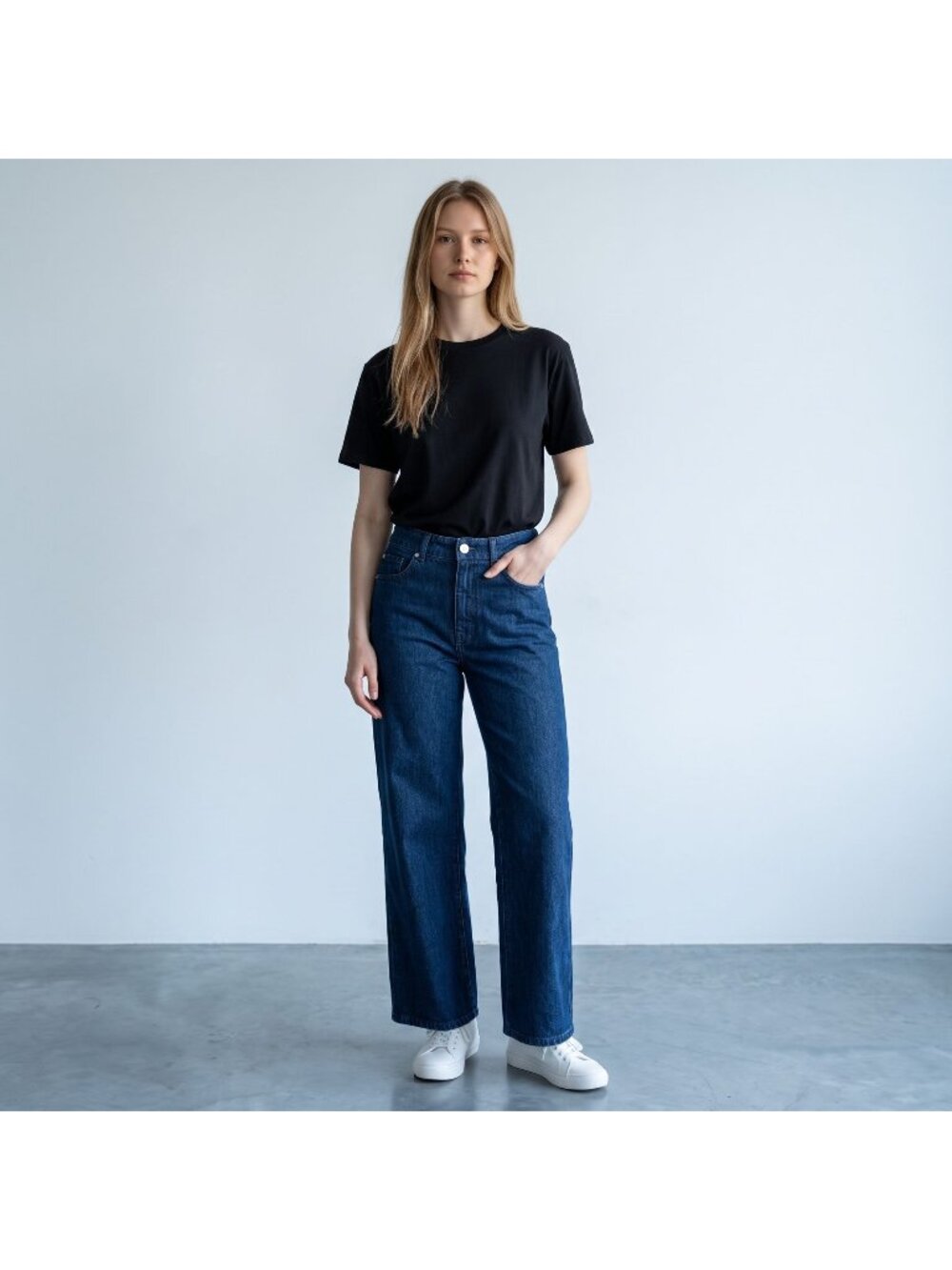 Sezane Denim Jeans Womens 40 US 8 Dark Blue High Rise Wide Leg Organic Cotton
